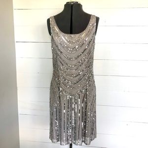 Adrianna Papell Beaded Dress - Silver